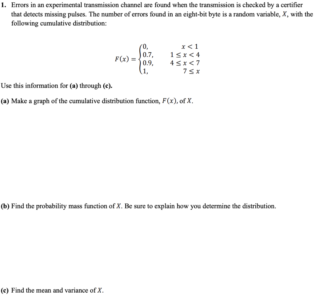 Solved 1. Errors in an experimental transmission channel are