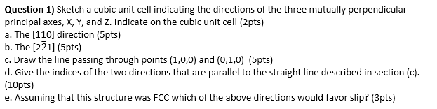 Solved Question 1) Sketch a cubic unit cell indicating the | Chegg.com