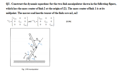 Q2. Construct the dynamic equations for the two-link | Chegg.com