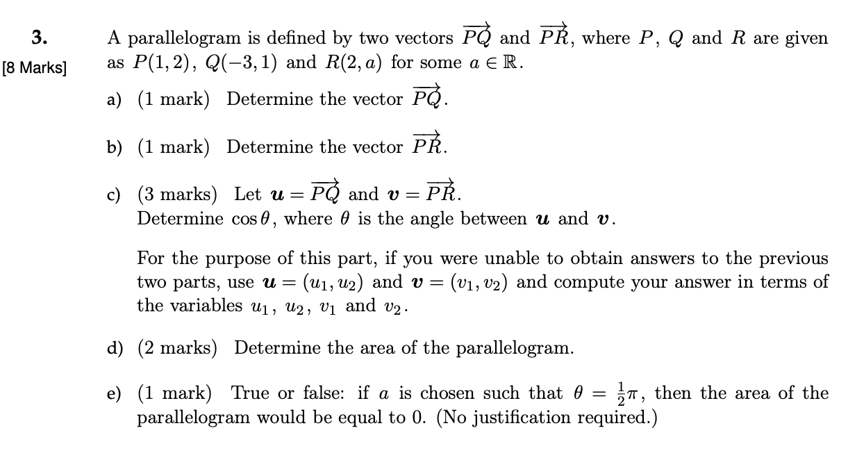Solved 3 7 8 Marks A Parallelogram Is Defined By Two Chegg Com