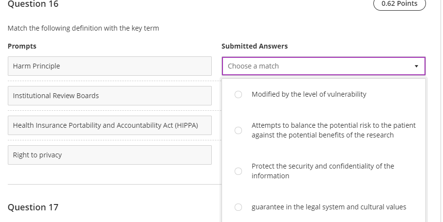 Solved Question 16 0.62 Points Match the following | Chegg.com
