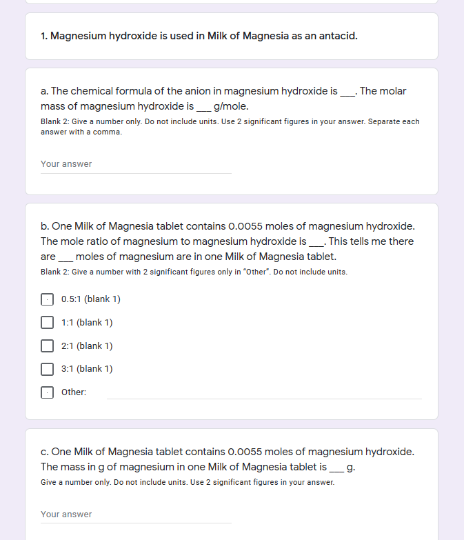 Solved 1. Magnesium hydroxide is used in Milk of Magnesia as