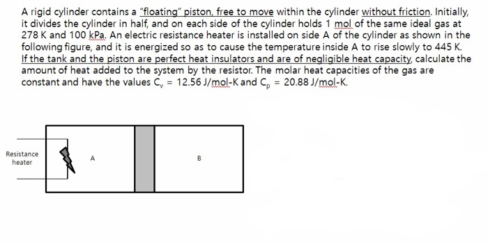 Solved A rigid cylinder contains a "floating" piston, free | Chegg.com