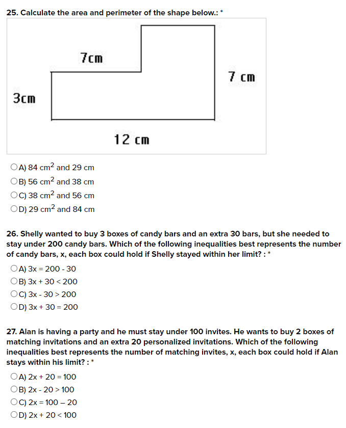 Solved 25. Calculate the area and perimeter of the shape