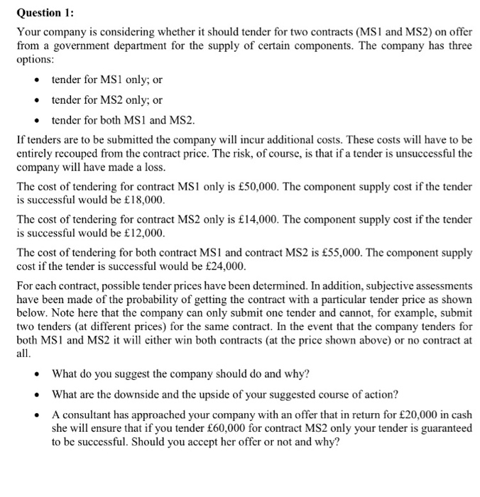 Solved Question 1: Your company is considering whether it | Chegg.com