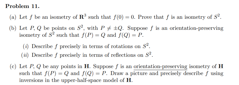 Solved Problem 11. (a) Let F Be An Isometry Of Rº Such That | Chegg.com