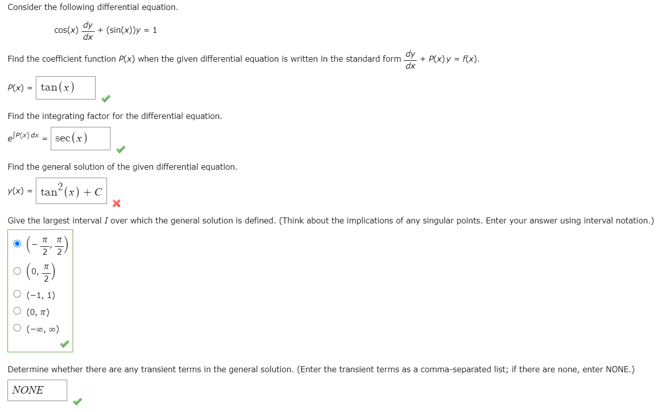 Solved Consider the following differential equation. cos(x