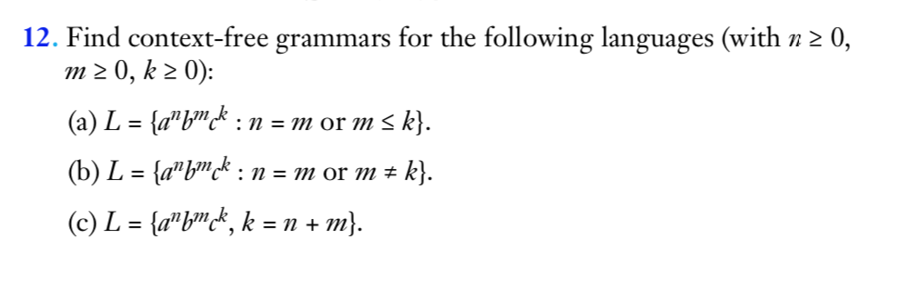 find context-free grammars for the following language