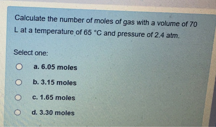 calculate moles of gas from volume