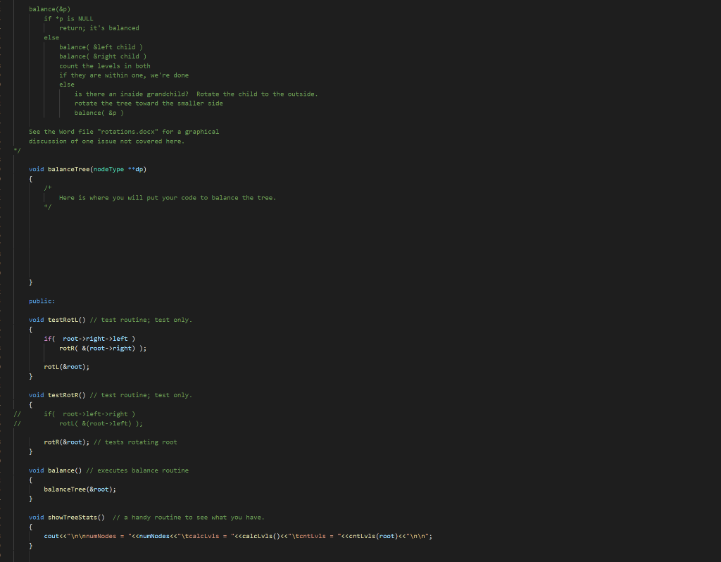 Assignment: Balancing a Binary Tree Given a C++ | Chegg.com