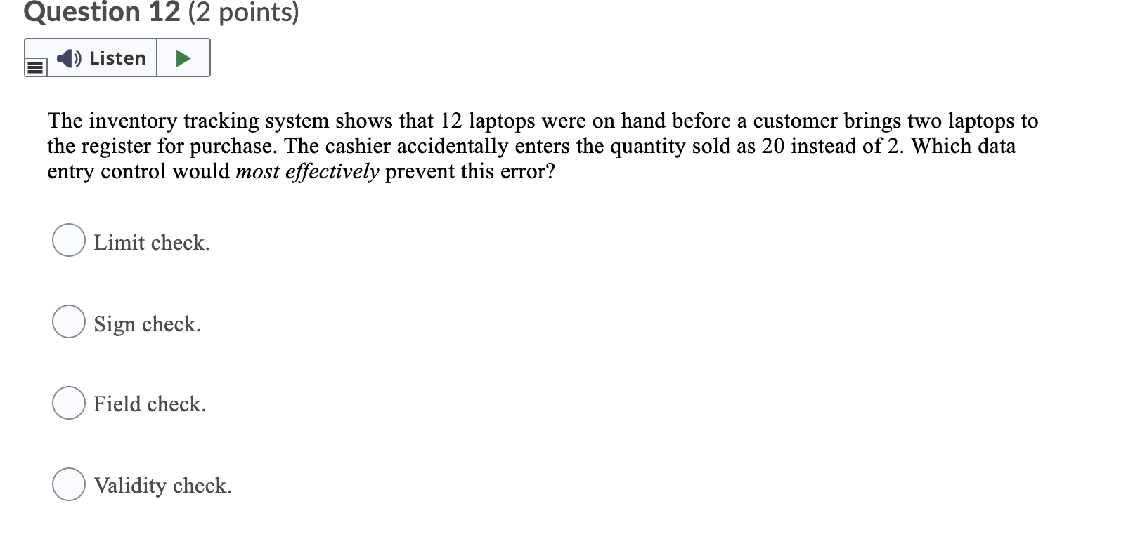 Solved Question 12 (2 points) Listen The inventory tracking | Chegg.com