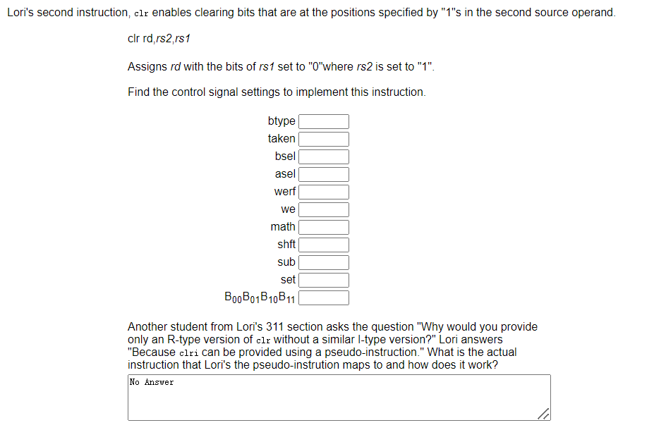 s second instruction, clr enables clearing bits that | Chegg.com