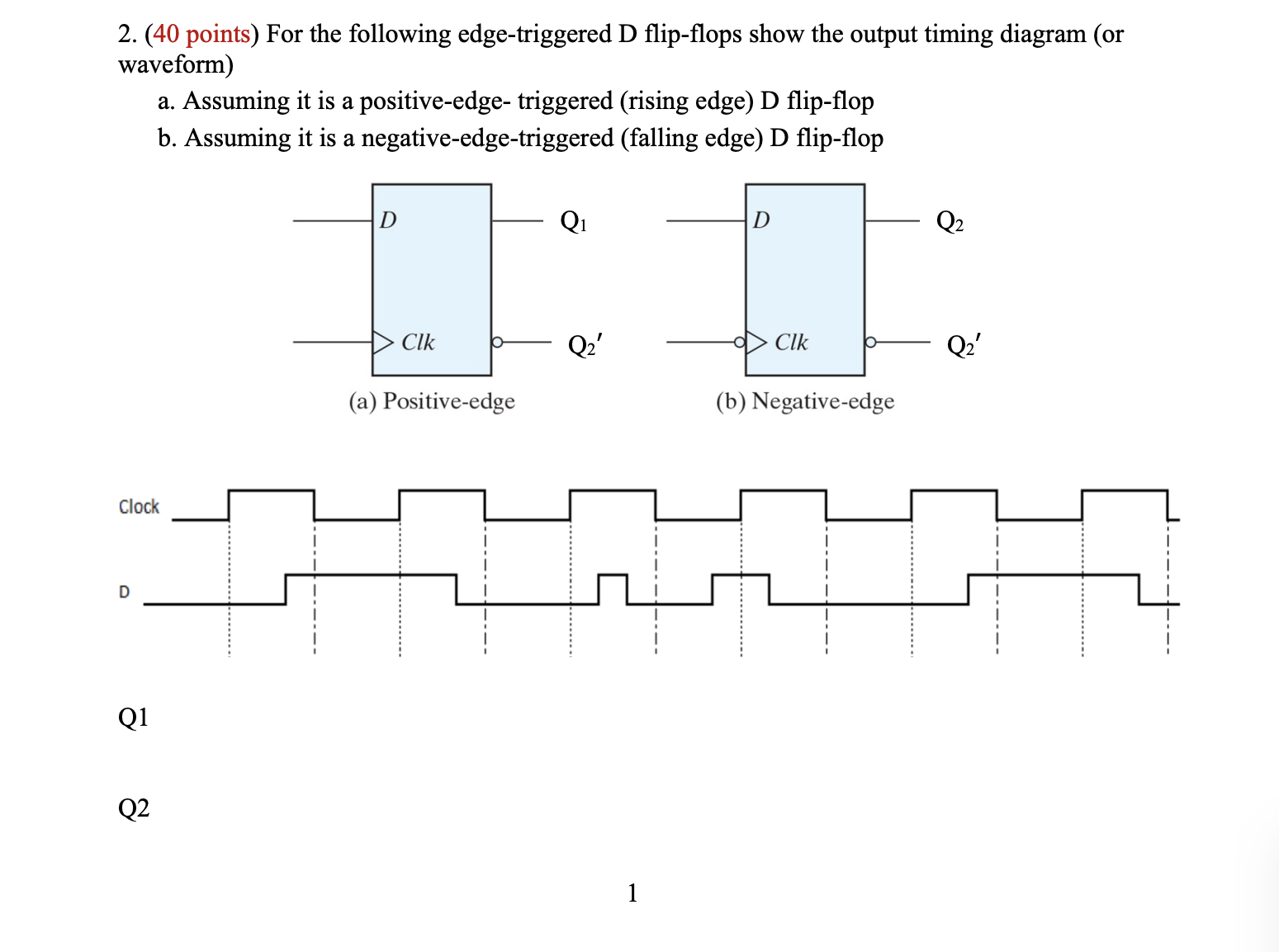 Solved 2. (40 points) For the following edge-triggered D | Chegg.com