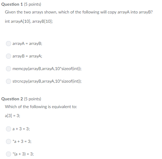 Solved Question 1 (5 points) Given the two arrays shown, | Chegg.com