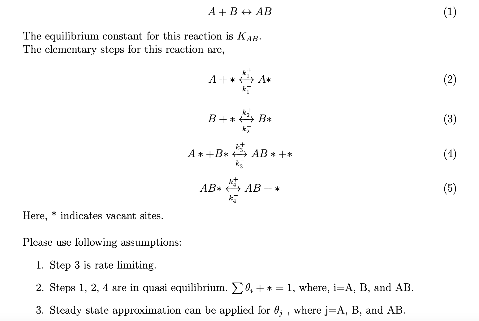Solved A+B↔AB The equilibrium constant for this reaction is | Chegg.com