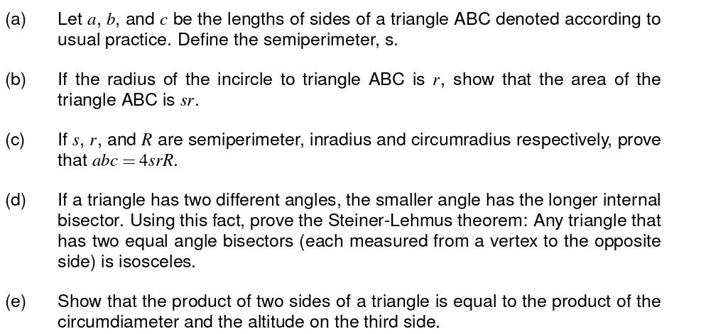 Solved (a) Let a, b, and c be the lengths of sides of a | Chegg.com