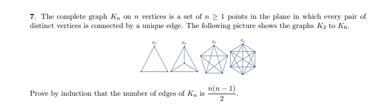 Solved 7. The complete graph Kn on n vertices is a set of n | Chegg.com