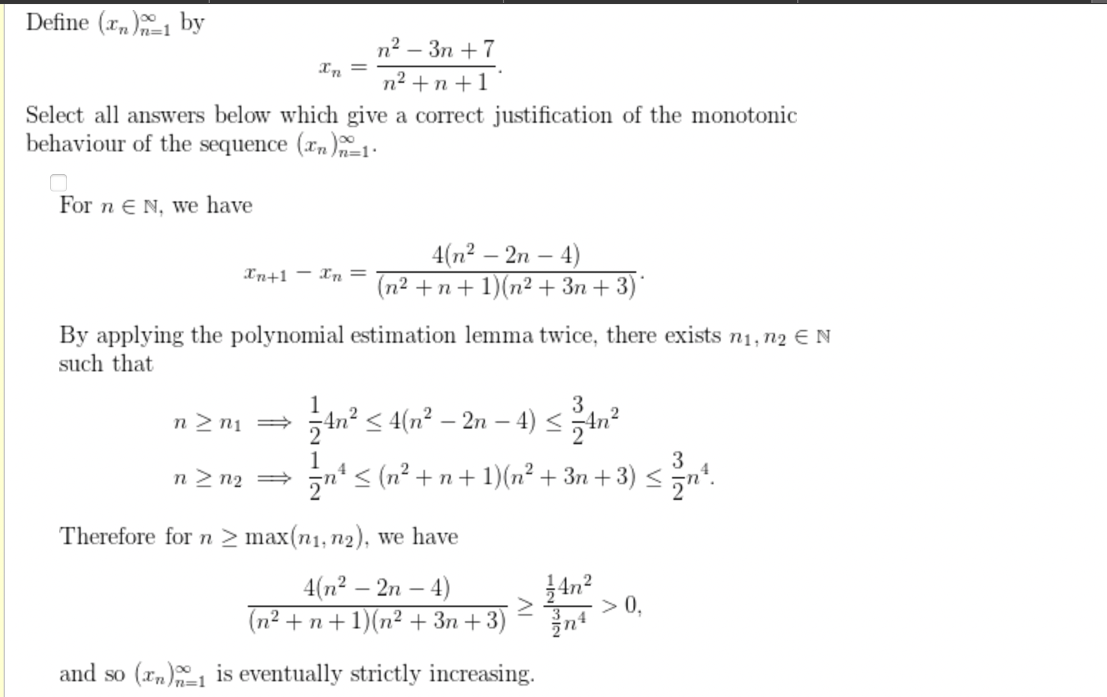 Solved n = Define (x) by n? – 3n +7 m2 +n +1 Select all | Chegg.com