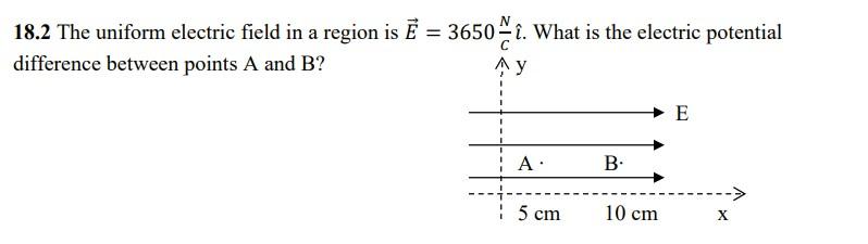 Solved 18.2 The uniform electric field in a region is | Chegg.com