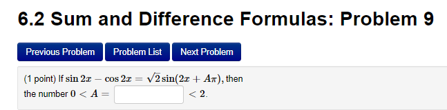 Solved 6.2 Sum and Difference Formulas: Problem 9 Previous | Chegg.com