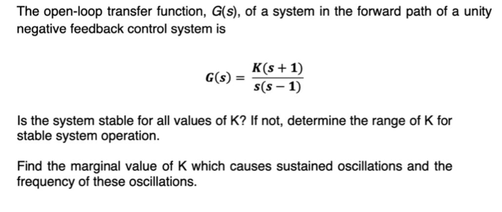 Solved The open-loop transfer function, G(s), of a system in | Chegg.com