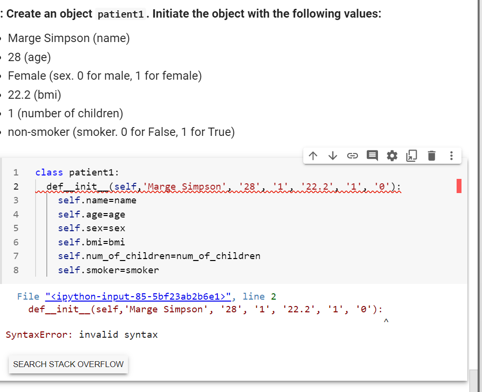 Solved Create an object patient1. Initiate the object with | Chegg.com