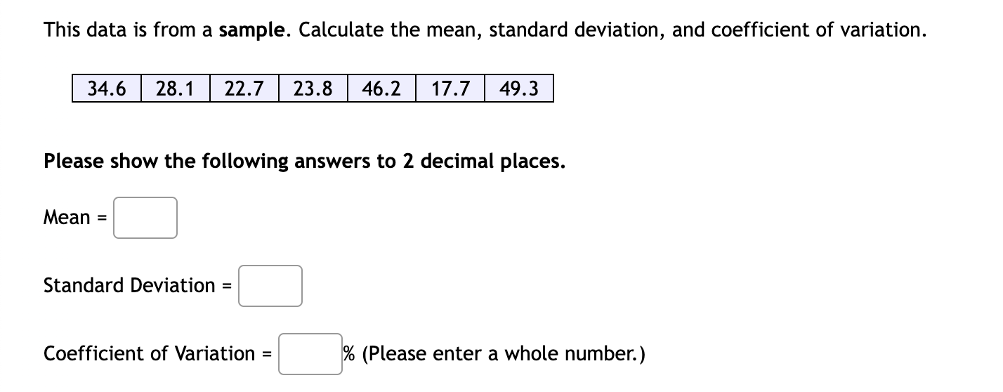 Solved This data is from a sample. Calculate the mean,