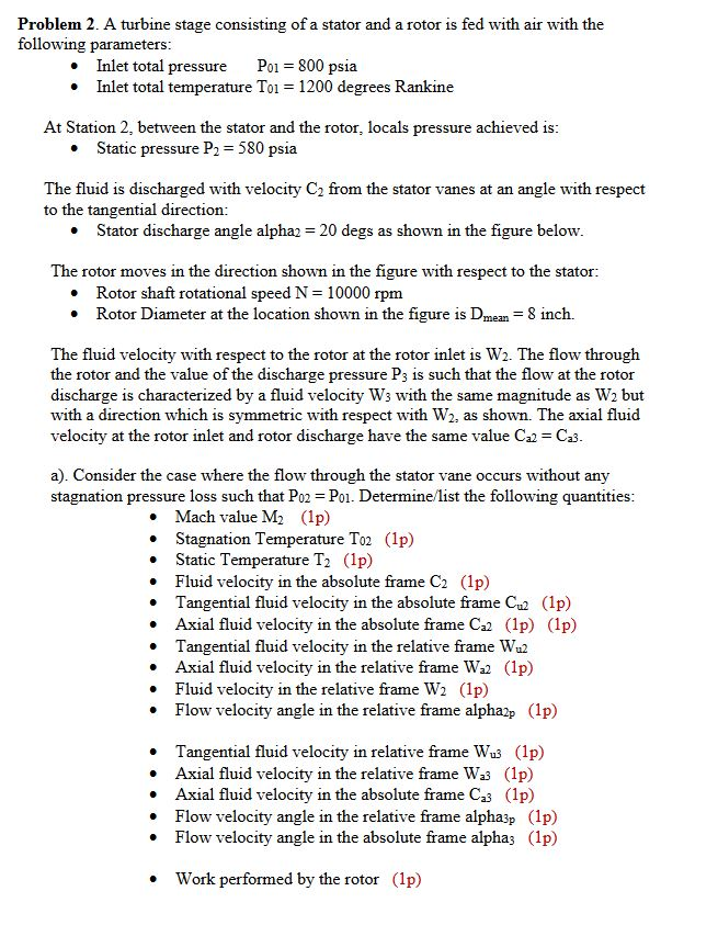 Solved Problem 2. A turbine stage consisting of a stator and | Chegg.com