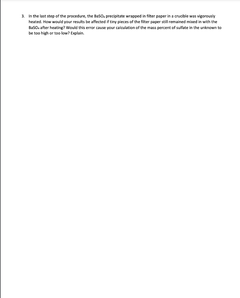 Solved Gravimetric Analysis of an Unknown Sulfate Name: Lab | Chegg.com