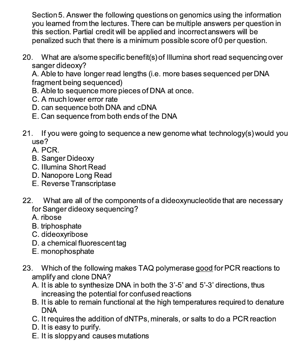 Solved Section 5. Answer the following questions on genomics | Chegg.com