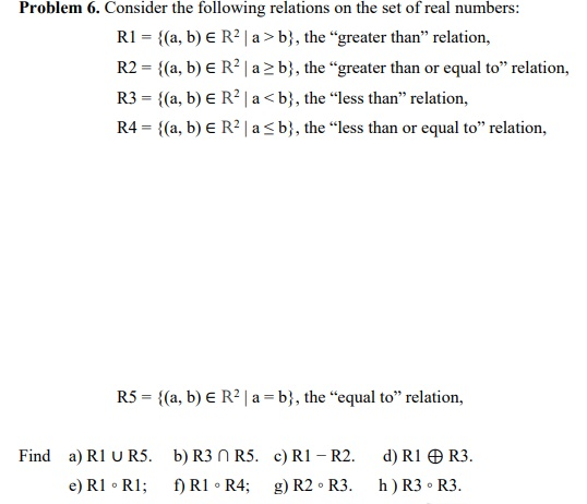 Solved Problem 6. Consider The Following Relations On The | Chegg.com