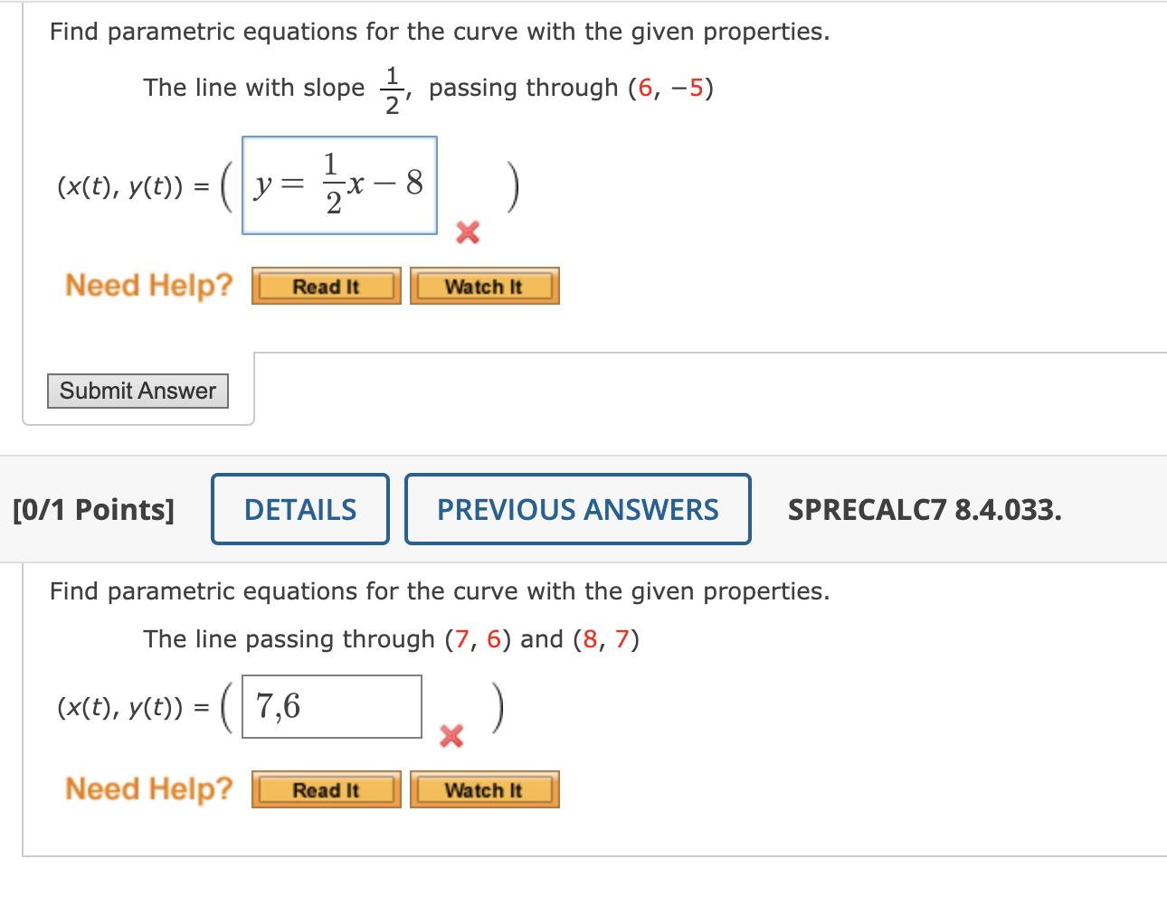 Solved Find Parametric Equations For The Curve With The Chegg