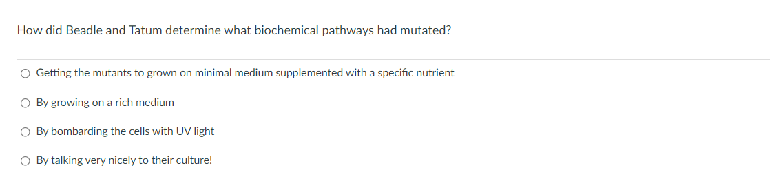 Solved How did Beadle and Tatum determine what biochemical | Chegg.com