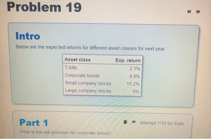 Solved Problem 19 Intro Below are the expected returns for | Chegg.com