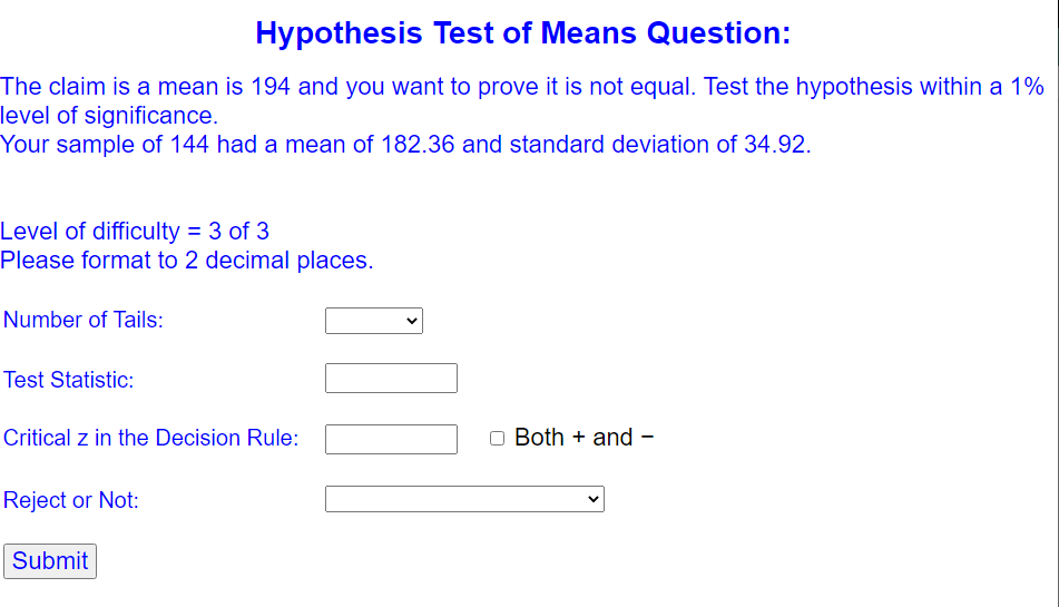 what is the hypothesis test for mean