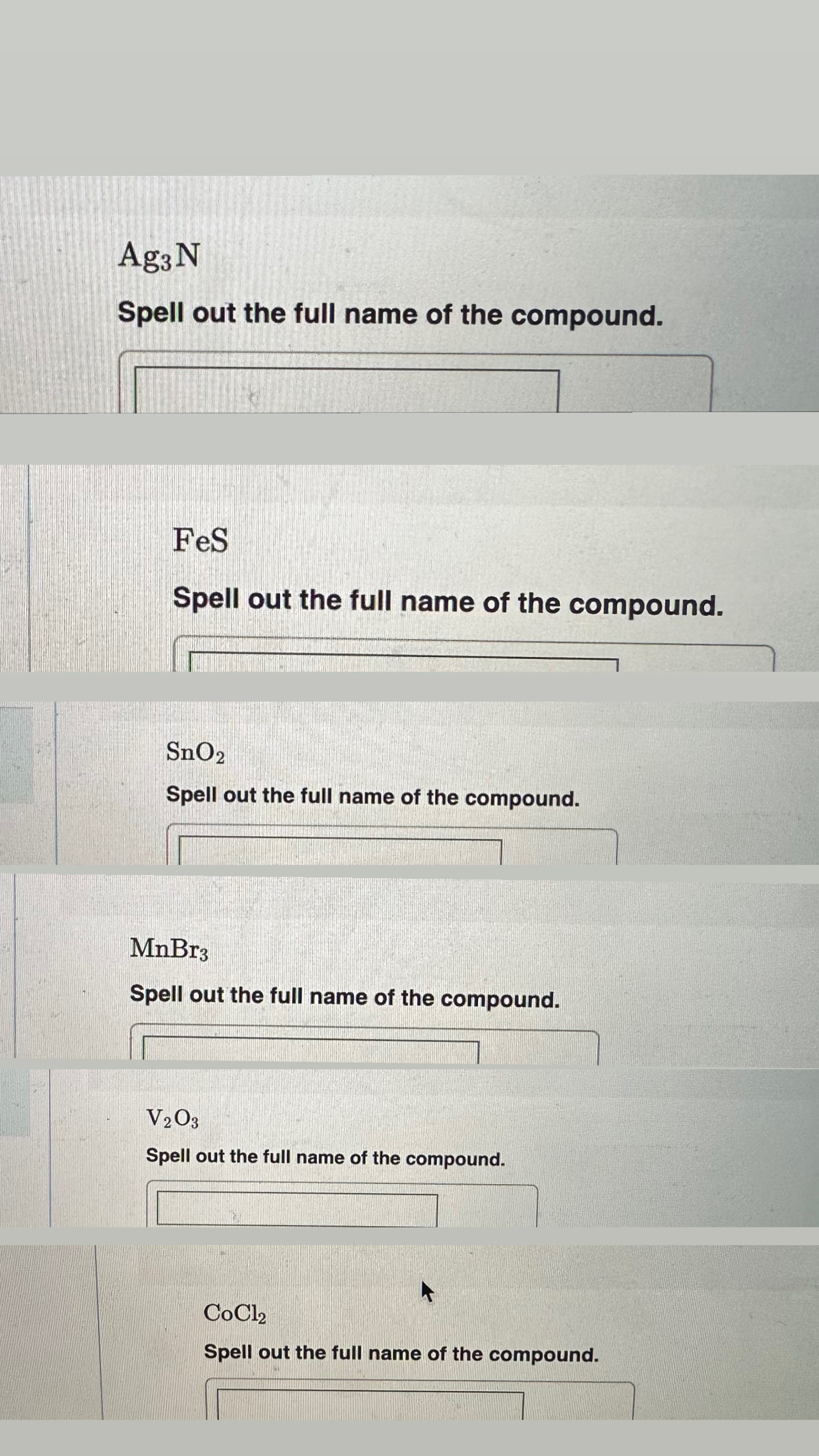 Solved Spell out the full name of the compound. FeS Spell | Chegg.com