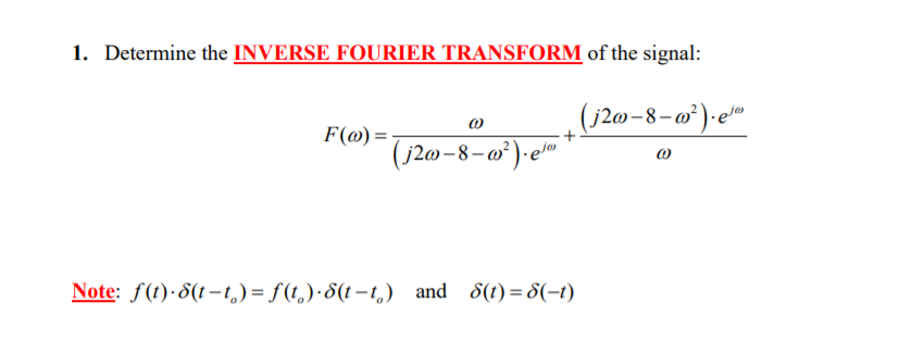 Solved 1. Determine the INVERSE FOURIER TRANSFORM of the | Chegg.com