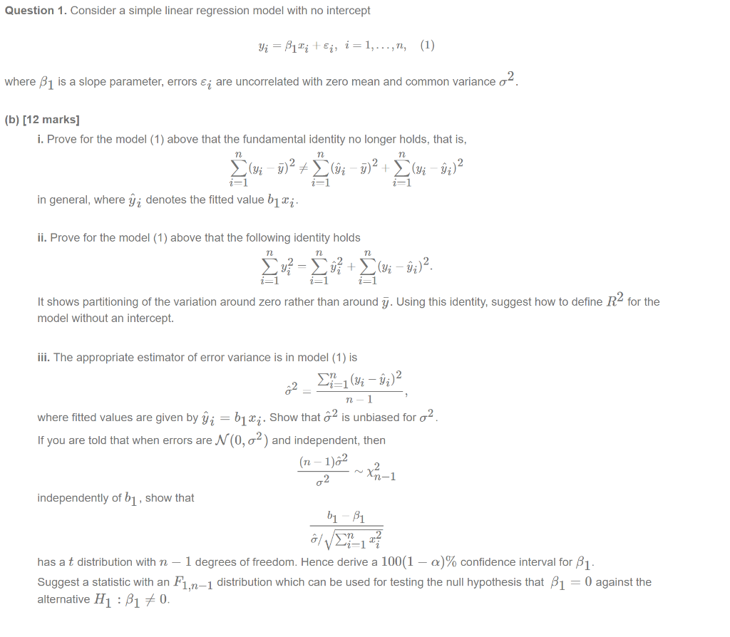 Solved Question 1. Consider a simple linear regression model | Chegg.com