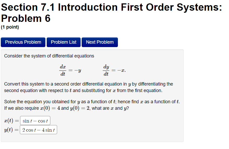 Solved Section 7.1 Introduction First Order Systems: Problem | Chegg.com