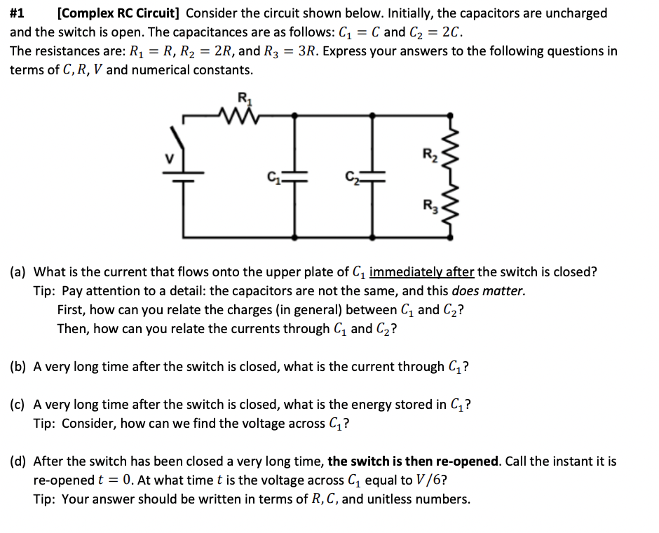 Solved \#1 [Complex RC Circuit] Consider the circuit shown | Chegg.com