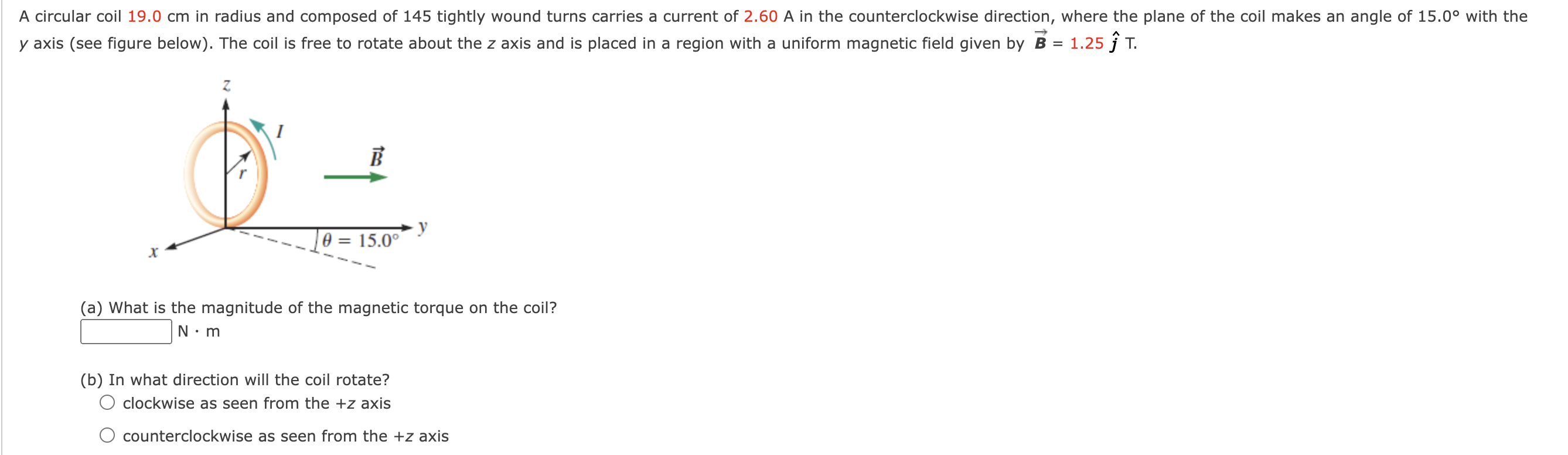 y axis (see figure below). The coil is free to rotate | Chegg.com