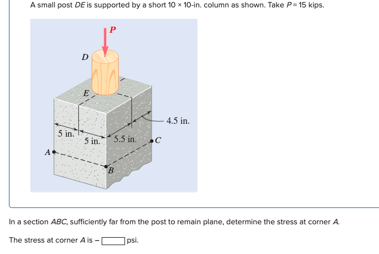 Solved A small post DE is supported by a short 10 x 10-in. | Chegg.com