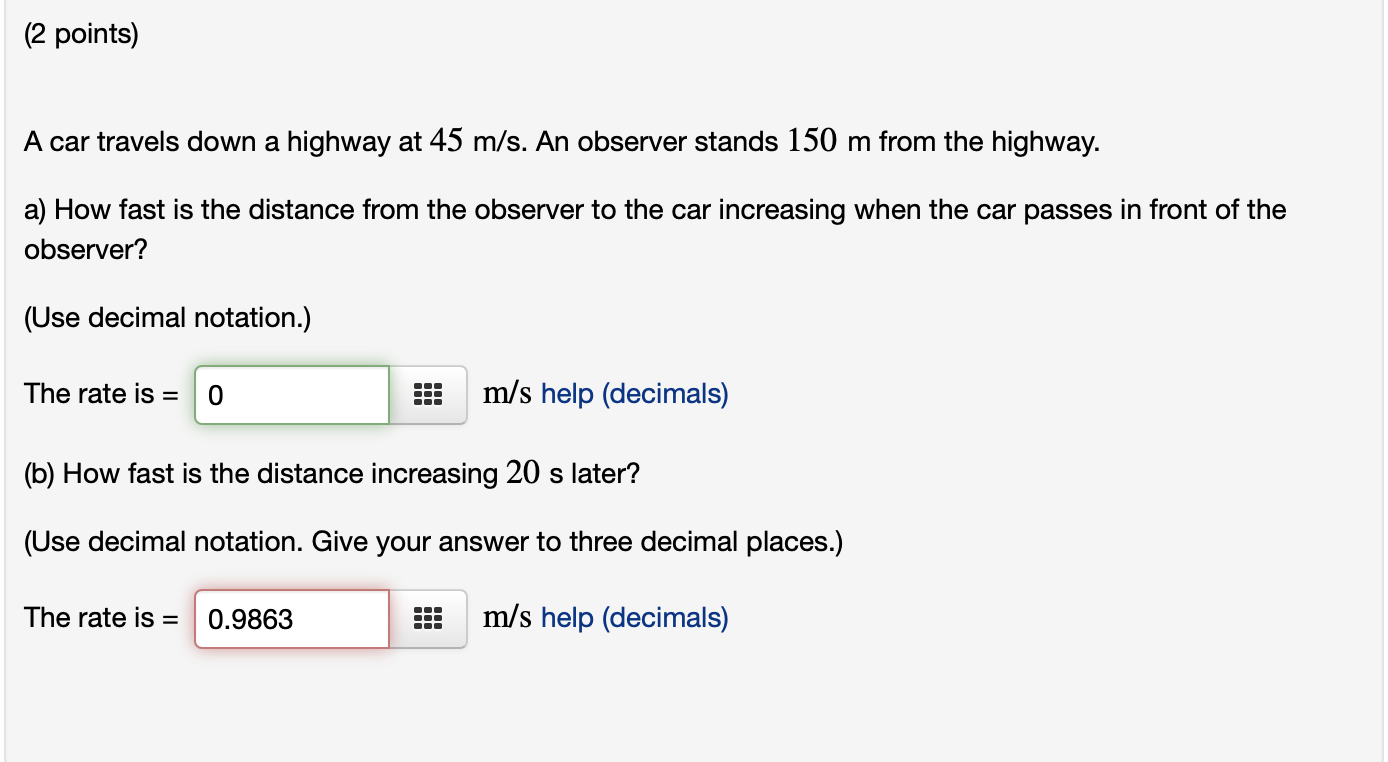 Solved A car travels down a highway at 45 m/s. An observer | Chegg.com