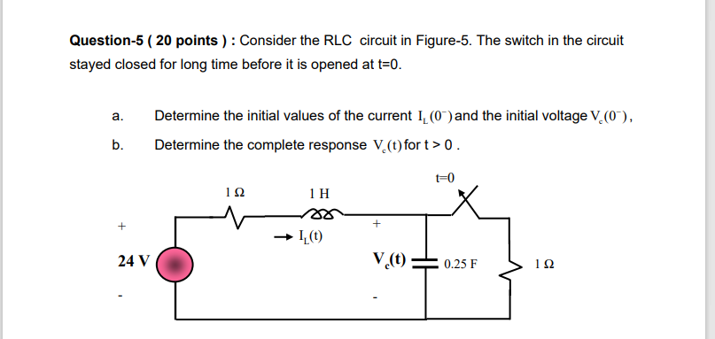 Solved Question-5 ( 20 points ) : Consider the RLC circuit | Chegg.com