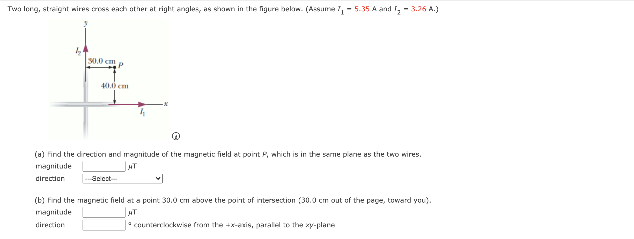 Solved Two long, straight wires cross each other at right