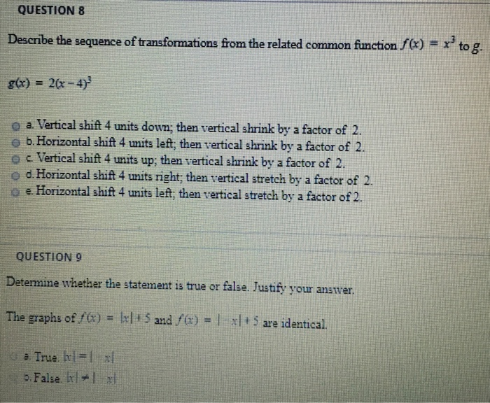Solved QUESTION 8 Describe the sequence of transformations | Chegg.com
