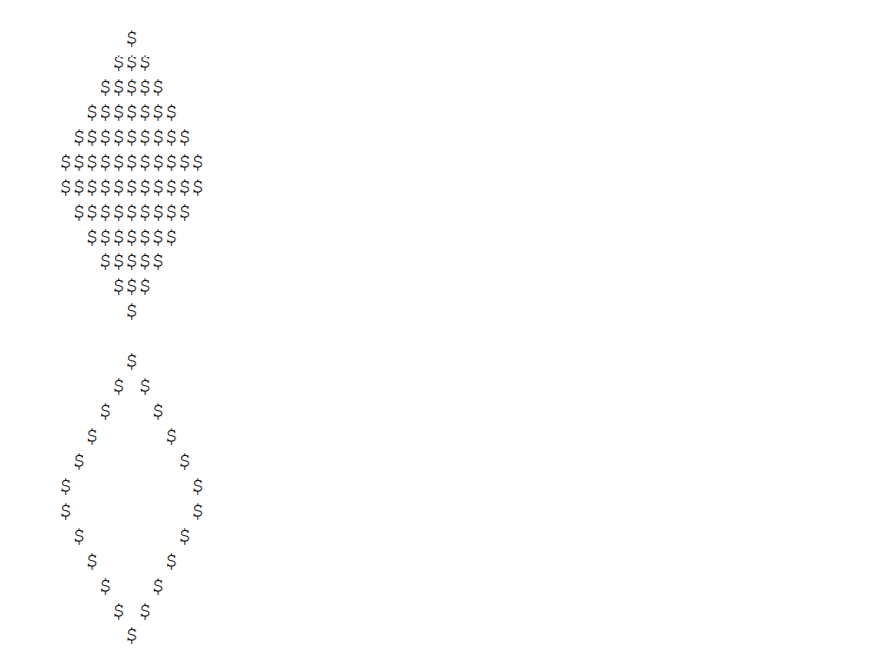 Solved Write a program that displays diamonds and hollow | Chegg.com