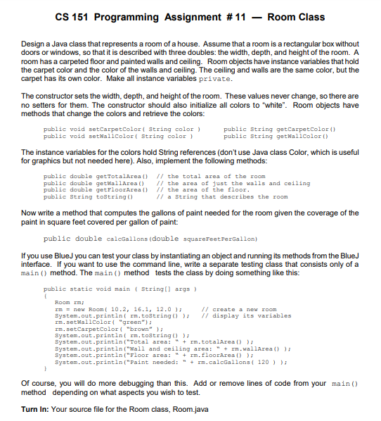 Solved CS 151 Programming Assignment #11-Room Class Design a | Chegg.com