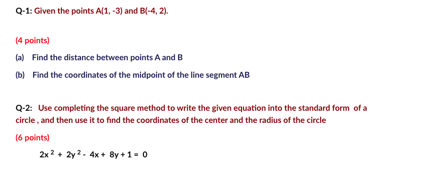 Solved Q-1: Given The Points A(1, -3) And B(-4, 2). (4 | Chegg.com