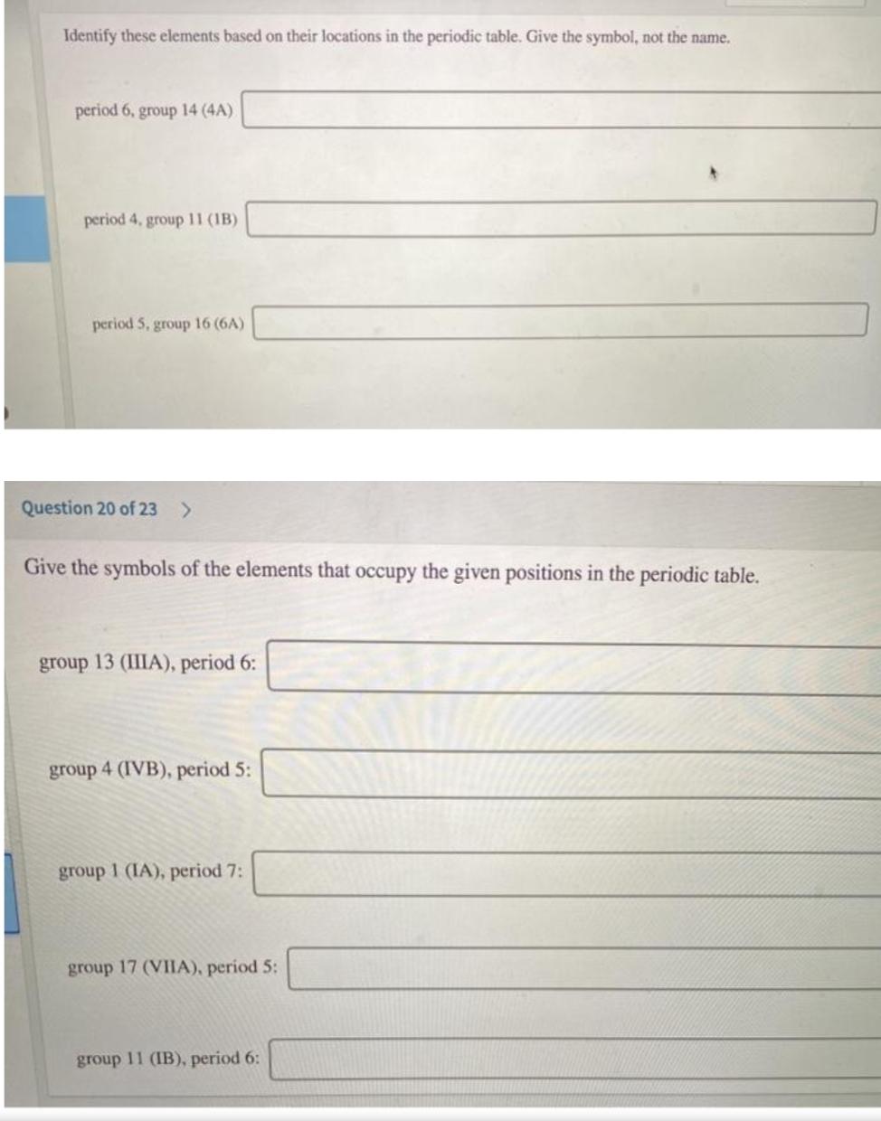 Solved Identify these elements based on their locations in | Chegg.com